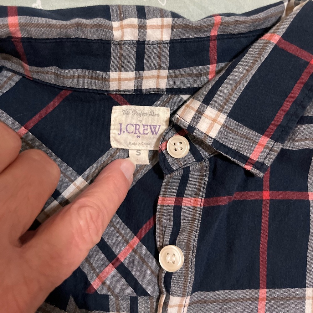 J Crew Plaid Button-Down Shirt - Navy and Coral Sz S - Picture 4 of 8